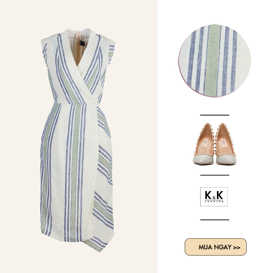 Đầm quấn wrap dress họa tiết kẻ sọc KK105-07
