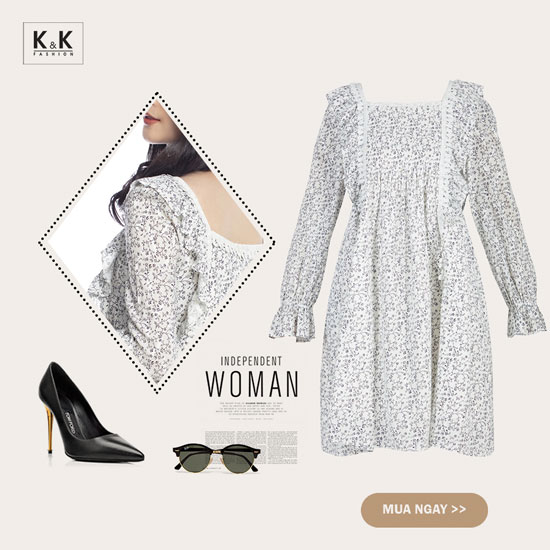 Đầm babdoll tay dài họa tiết hoa HL15-32