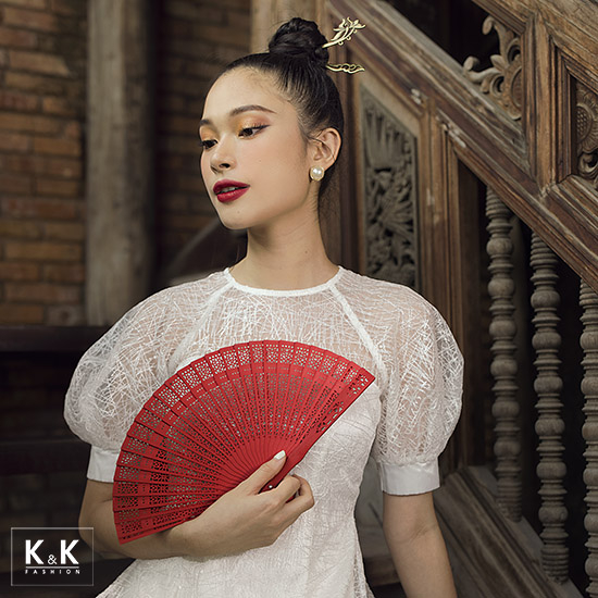 Áo dài ren trắng cách tân HL17-22