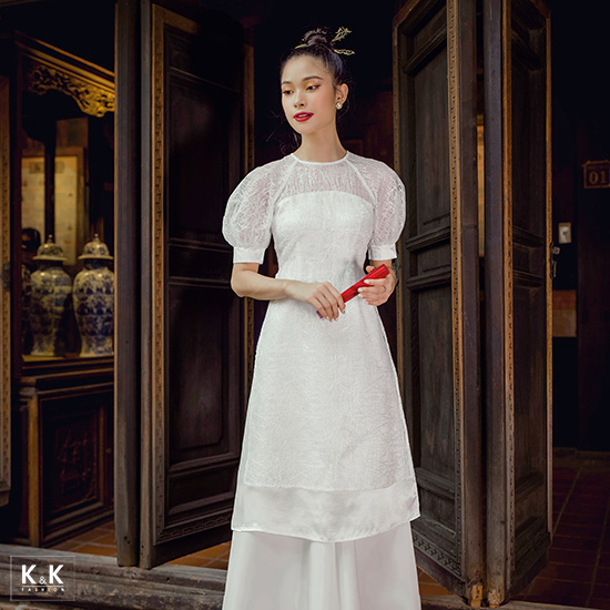 Áo dài ren trắng cách tân HL17-22