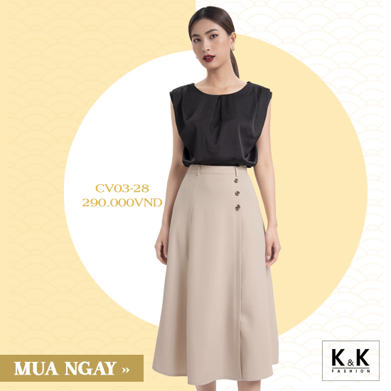 Chân váy midi xòe phối nút CV03-28