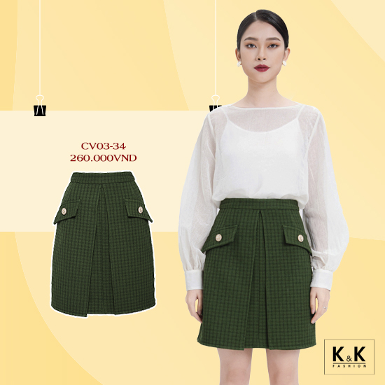 Chân váy chữ A xẻ tà 2 túi giả CV03-34