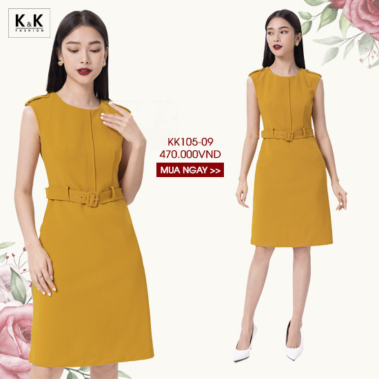 Đầm chữ A sát nách kèm dây belt KK105-09