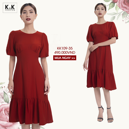 Đầm đỏ đuôi cá tay phồng KK109-35