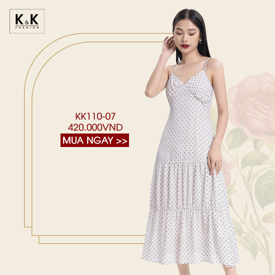 Đầm midi chấm bi hai dây KK110-07