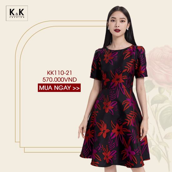 Đầm xòe dự tiệc họa tiết hoa KK110-21