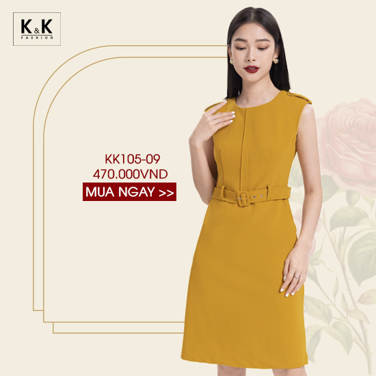 Đầm chữ A sát nách kèm dây belt KK105-09