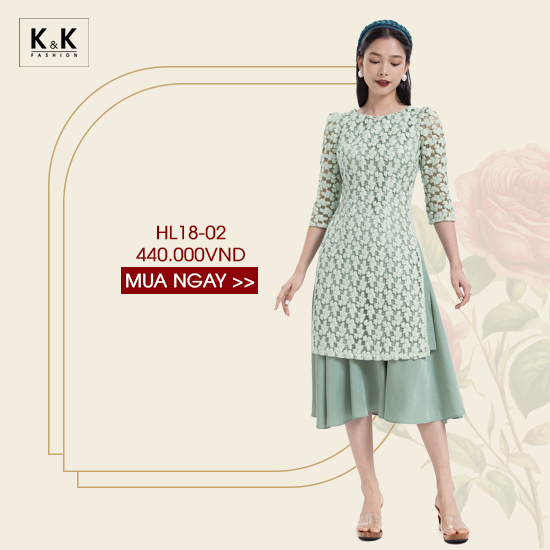 Áo dài cách tân ren thêu tay lỡ HL18-02