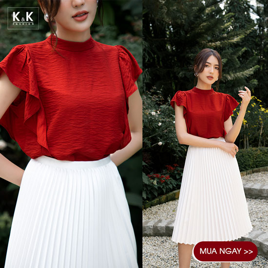 Áo kiểu cổ trụ tay phối bèo ASM08-17