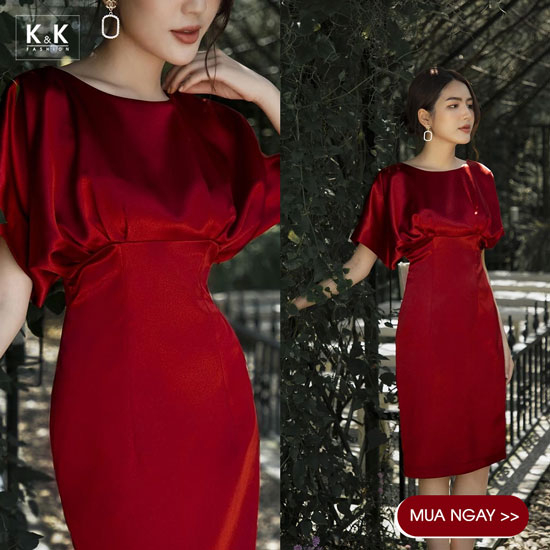 Đầm đỏ dự tiệc tay cánh dơi KK110-02