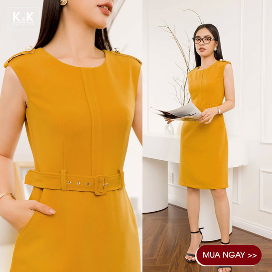 Đầm chữ A sát nách kèm dây belt KK105-09