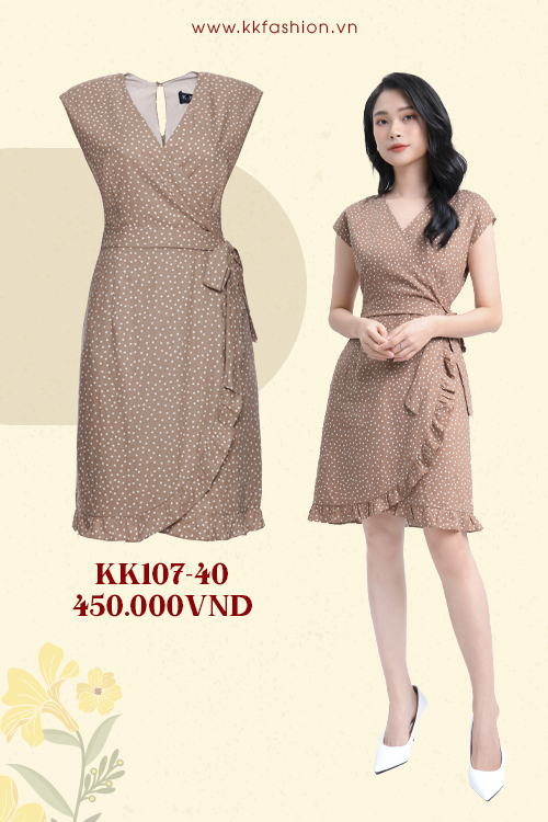 Đầm wrap dress chấm bi cổ V KK107-40