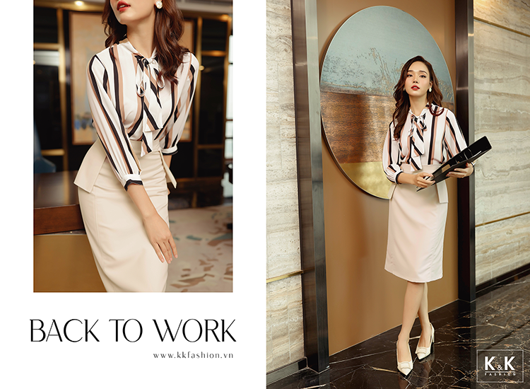 Áo sơ mi kẻ sọc cổ phối nơ ASM07-24