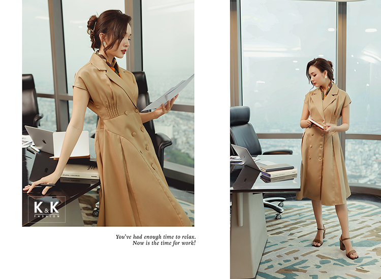 Đầm xòe cổ đan tông phối nút KK109-27