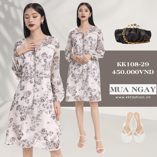 Đầm hoa trung niên dáng suông tay dài KK108-29
