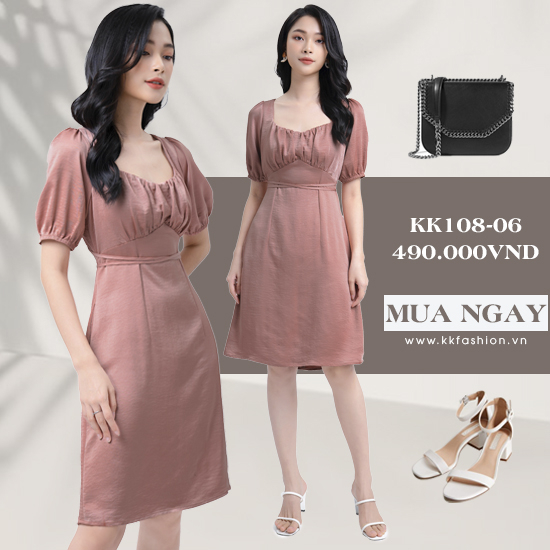 Đầm chữ A cut-out lưng buộc nơ KK108-06