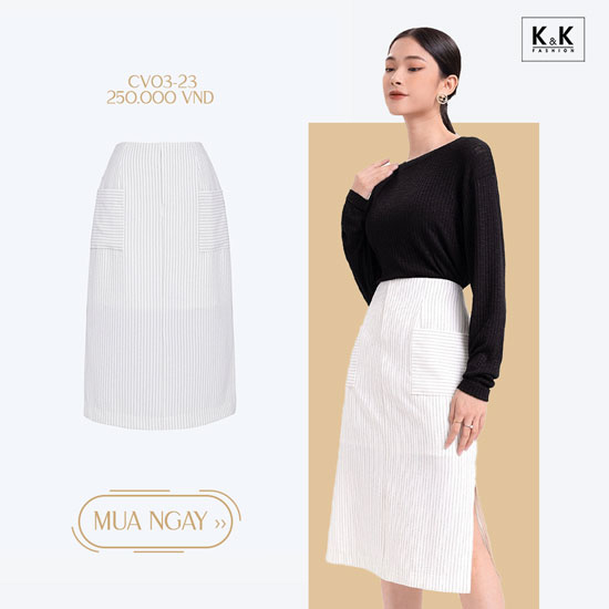 Chân váy midi sọc xẻ tà 2 bên CV03-23