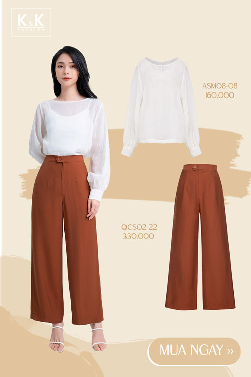 Mix quần suông ống rộng với áo kiểu QCS02-22