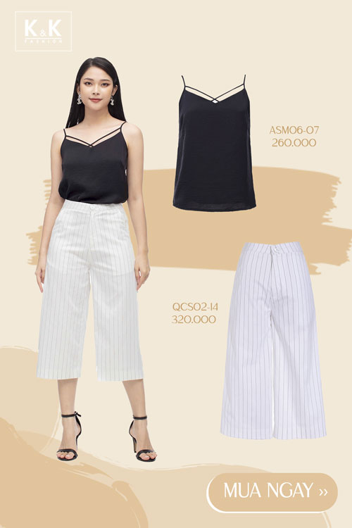 Mix quần ống suông kẻ sọc với áo 2 dây QCS02-14