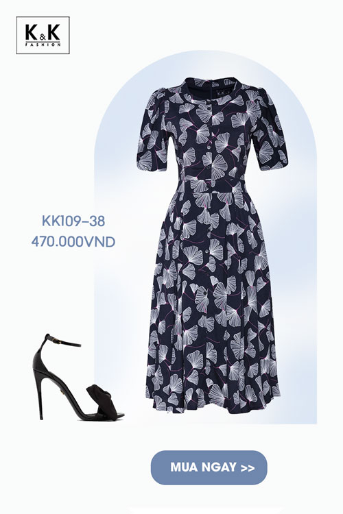 Đầm xòe họa tiết tay phồng KK109-38