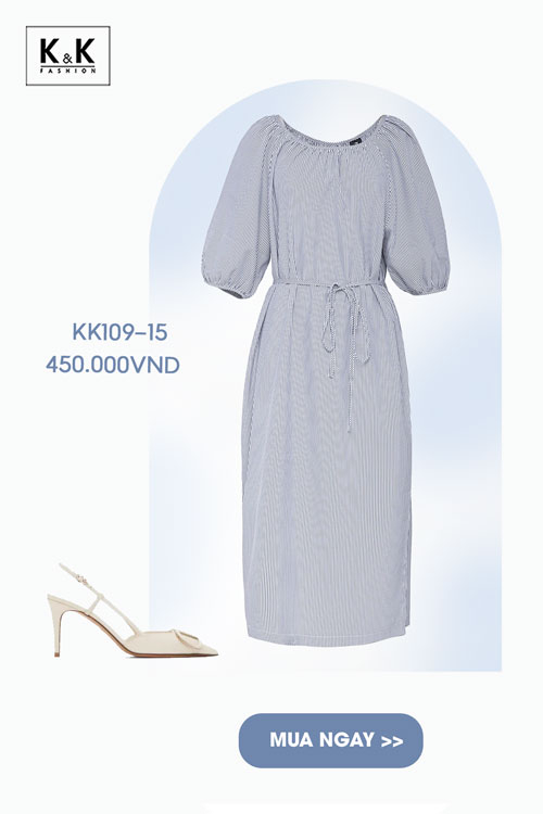Đầm suông tay phồng eo phối dây nơ KK109-15