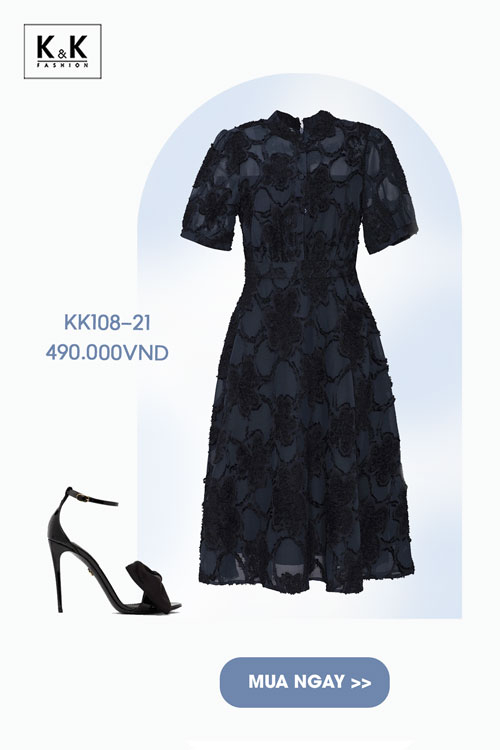 Đầm xòe voan bông ép cổ trụ KK108-21