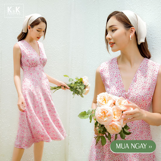 Đầm xòe hoa nhí sát nách HL17-38