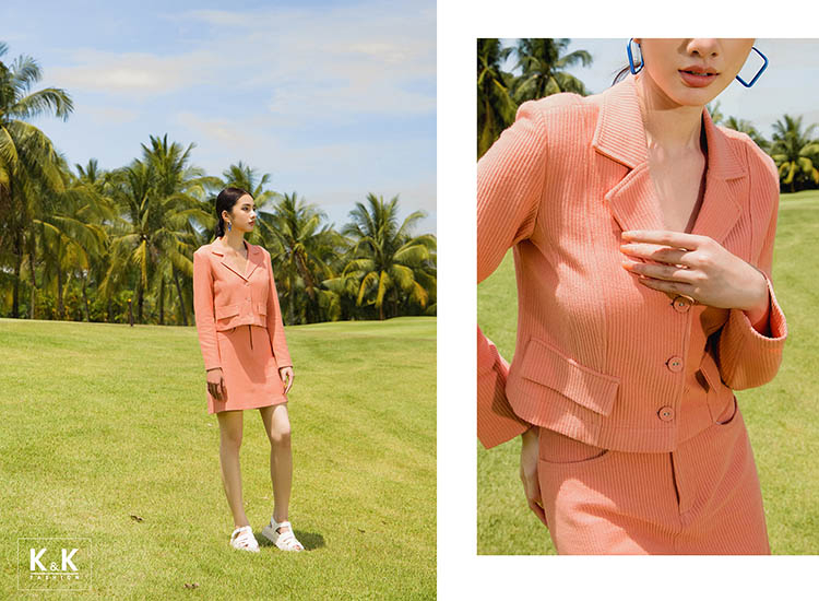 Áo khoác lửng hồng phối túi giả AK10-36