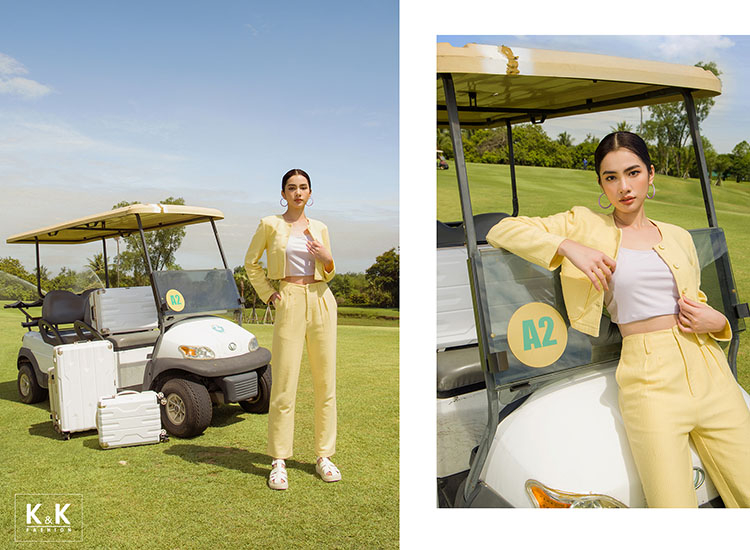 Áo khoác vàng cổ tròn phối túi AK10-38