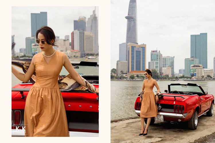 Đầm midi dáng xòe sát nách KK111-21