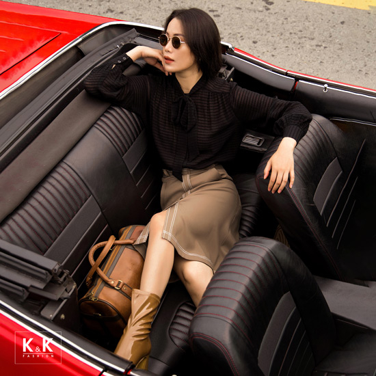 Áo sơ mi đen công sở cổ thắt nơ ASM09-29