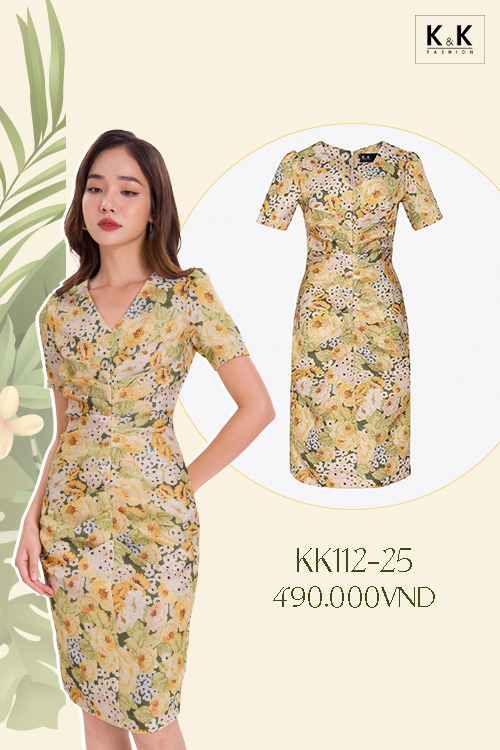 Đầm hoa công sở dáng ôm nhẹ KK112-25