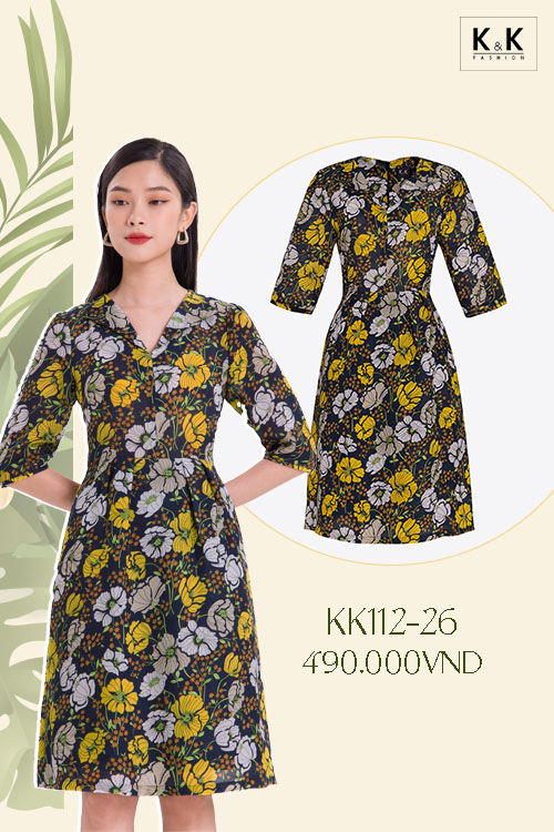 Đầm hoa công sở nữ dáng chữ A KK112-26