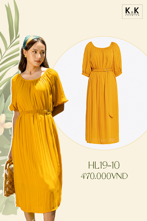 Đầm suông tay lỡ phối dây eo HL19-10