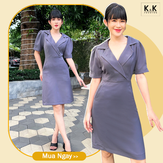 Đầm chữ A công sở đẹp cổ đan tông KK113-07