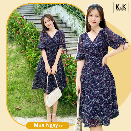 Đầm liền thân công sở tay lỡ phối nơ HL19-26