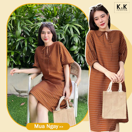 Đầm suông công sở họa tiết cổ thắt nơ KK112-18