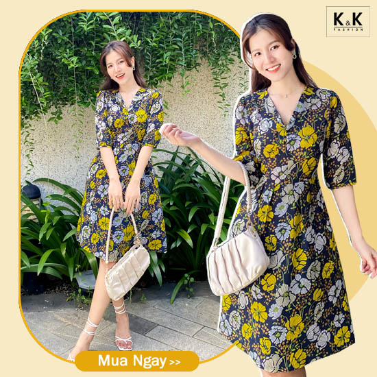 Đầm hoa công sở nữ dáng chữ A KK112-26