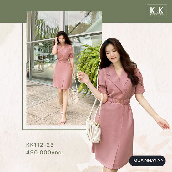 Đầm suông phối thắt lưng vải KK112-23