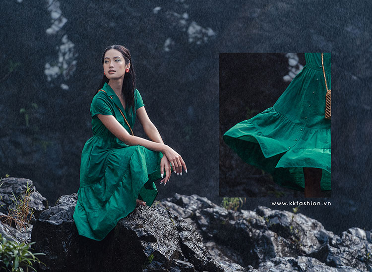 Đầm sơ mi công sở dáng xòe dài KK113-18