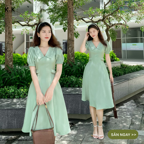 Đầm liền công sở nữ dáng xòe chữ a HL20-04