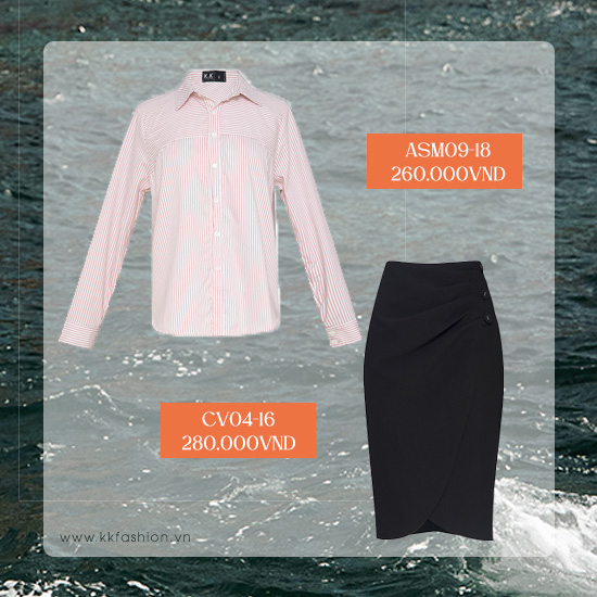 Chân váy dài bút chì kết hợp với áo kiểu