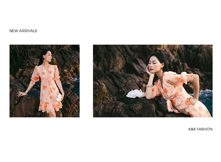 Đầm hoa chữ A đuôi cá phối nơ ở ngực KK115-07