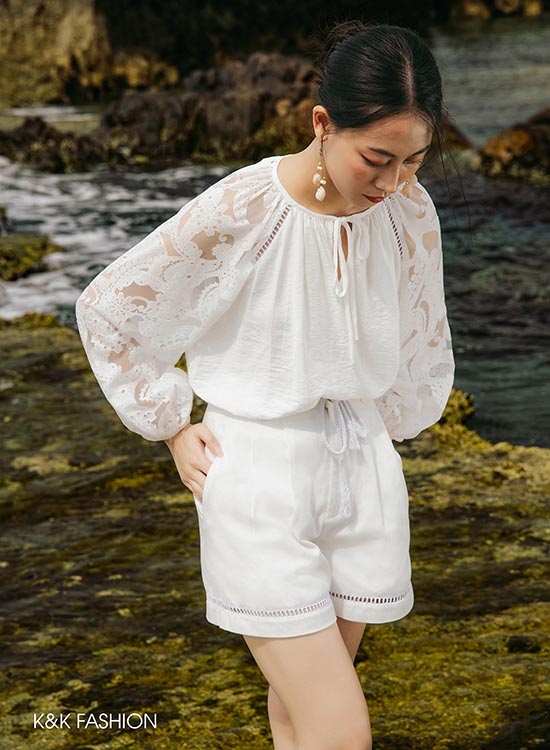 Áo sơ mi công sở nữ màu trắng tay lỡ ASM10-25