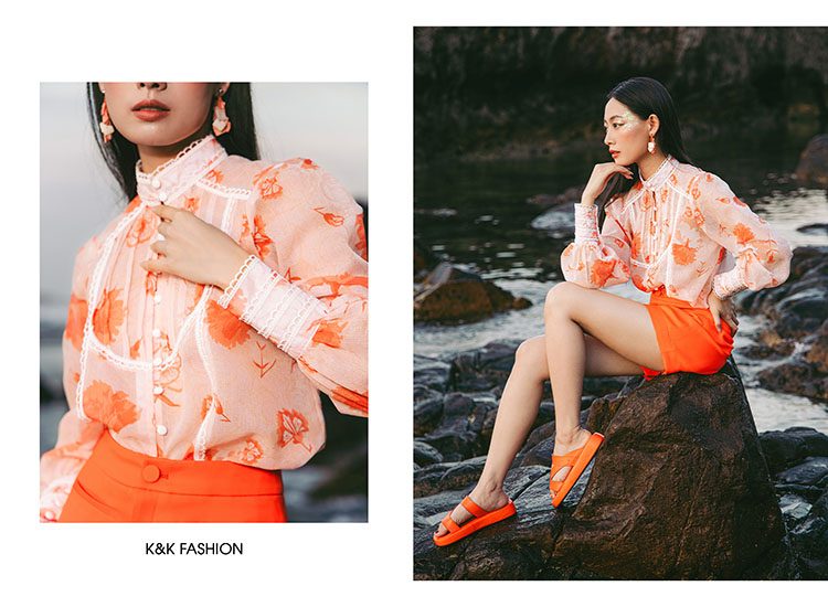 Áo sơ mi hoa tay dài viền đăng-ten ASM10-22