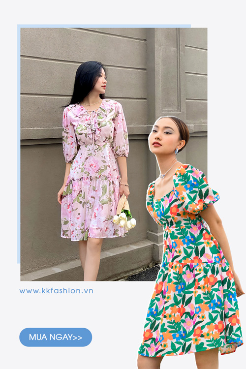 Đầm họa tiết hoa dáng xòe xinh xắn