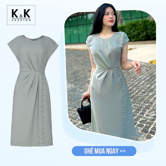 Đầm công sở chữ A dáng dài nhấn eo KK115-23