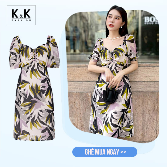 Đầm voan hàn dáng chữ A cổ vuông KK113-37