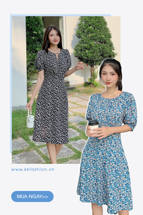 Đầm dáng xòe họa tiết hoa công sở