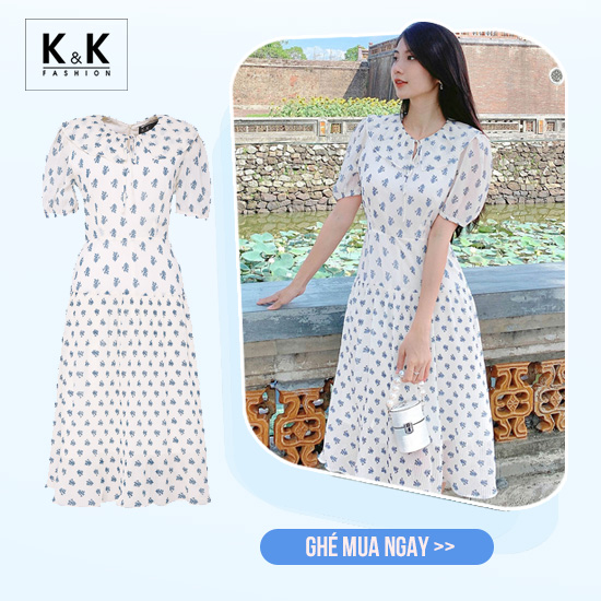 Đầm xòe hoa cổ viền bèo KK115-09